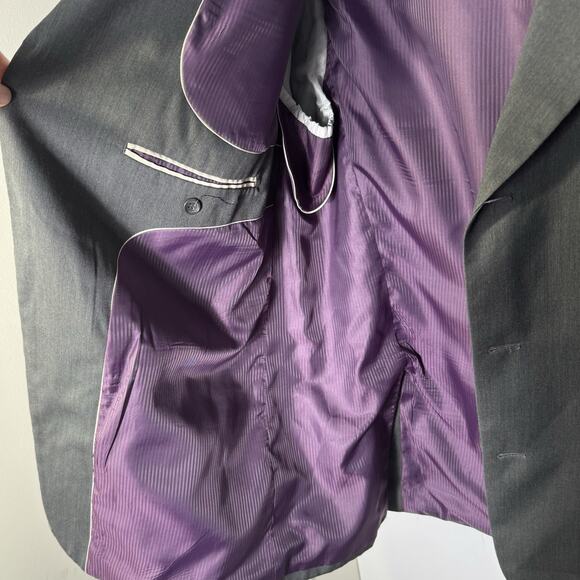 Lineage Men 2 Piece Gray Suit 46R Blazer Jacket Pants 40W Poly Rayon Purple Line - Picture 11 of 16